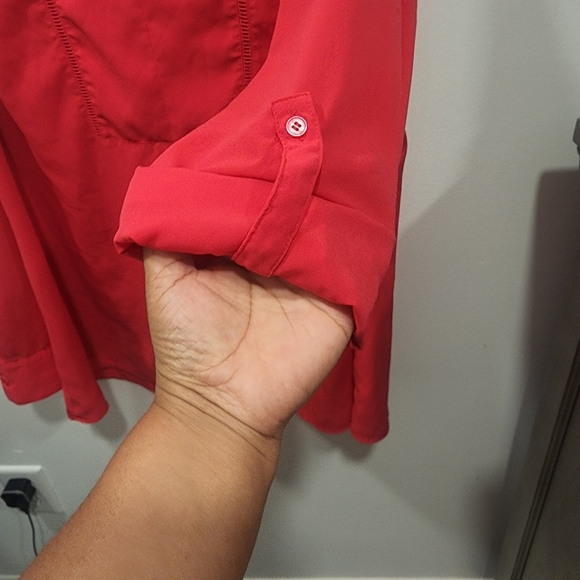 Women's LANE BRYANT long sleeve / roll up sleeves blouse hot pink Sz 14/16 - Picture 6 of 11